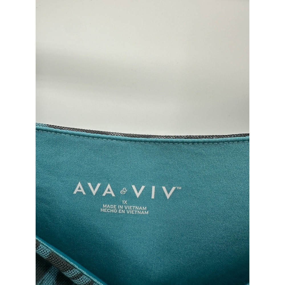 Ava‎ & Viv Womens 1X Blue Marbled Maxi Dress Ruched V Neck Long Sleeve Plus - Picture 7 of 11